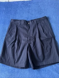 HAGGAR KLASSISCHE BAUMWOLLSHORTS PLISSIERT VORNE GRÖSSE -36 MARINEBLAU NEU MIT ETIKETT - Bild 1 von 3