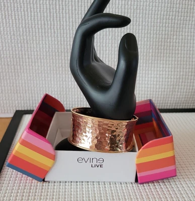 Evine Live Signed Rose Gold Bronze Hammered Hinged Bangle Bracelet - Image 1 of 4