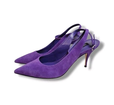 Nine West Suede Heels 10 Purple Pointed Toe Stiletto Pumps Slingback Ankle Strap - Image 1 of 4