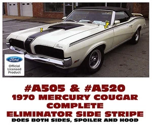 A505 & A520 1970 MERCURY COUGAR ELIMINATOR - COMPLETE SIDE & HOOD STRIPE KIT - Bild 1 von 1