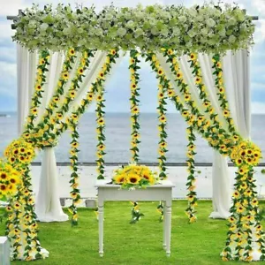Sunflower Artificial Garland Silk Fake Flower Vine Decor Flower Ivy Home Wedding - Picture 1 of 9