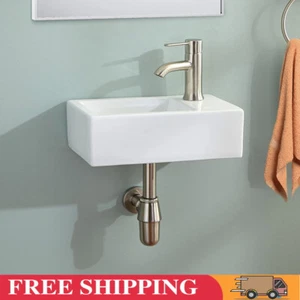 Compact Cloakroom Wash Basin Sink Mini Ceramic Wall Mounted 370x180mm Left Right - Picture 1 of 12