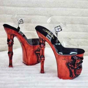Rapture Transparente Metálico Rojo Calavera y Huesos LED 8" Tacón Alto Plataforma Zapatos 5-10 NY - Imagen 1 de 14