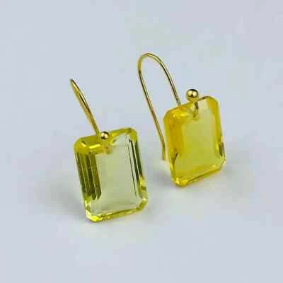 Pendiente de oro amarillo de 10k pendiente de cuarzo limón rectangular de piedras preciosas para ella Foto 1 de 4