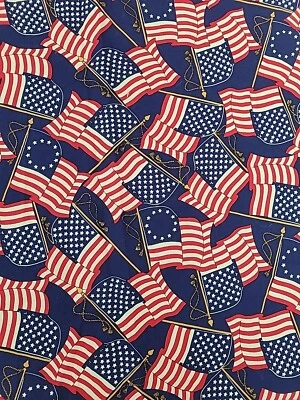 Vtg 1991 Fabric Traditions Red White Blue Flag Star Fourth of July Fabric 2.9yds - Image 1 of 4