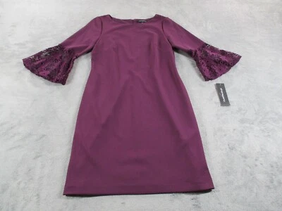 Vestido Sharagano Para Mujer 10 Pocus Púrpura Hasta la Rodilla Elastizado 3/4 Encaje Manga Acampanada Foto 1 de 4