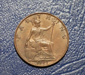 Great Britain 1901 Farthing Beautiful Brown Almost Uncirculated  - Picture 1 of 2