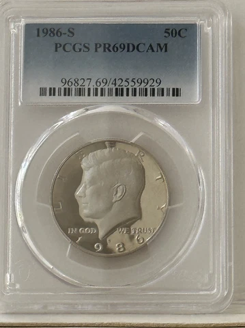 1986-S Proof Kennedy 50c Half Dollar, PCGS PR69DCAM Cover