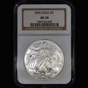 2005 $1 SILVER AMERICAN EAGLE ✪ NGC MS-70 ✪ 1 OZ COIN BROWN LABEL 005 ◢TRUSTED◣ - Picture 1 of 2