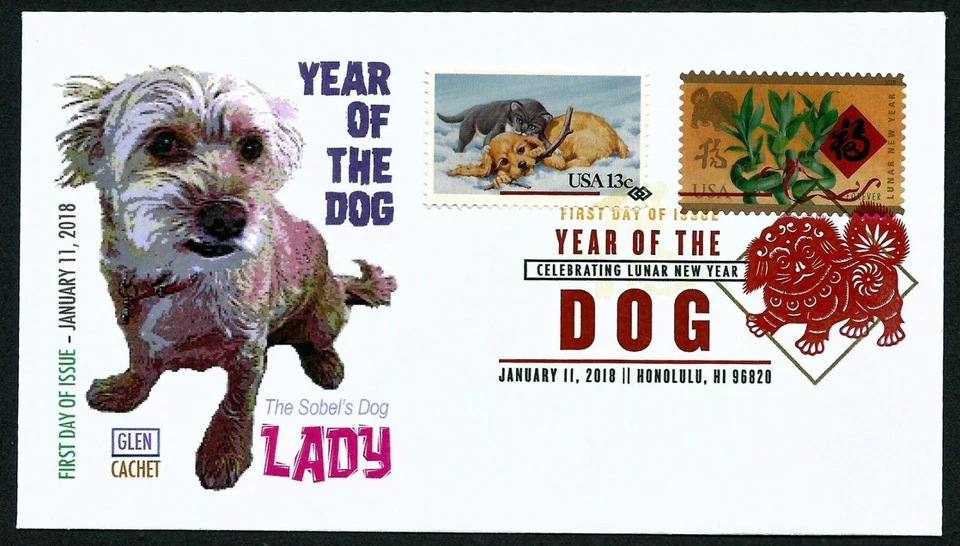 USA, SCOTT # 5254 and 2025, COMBO GLEN FDC COVER - YEAR OF THE DOG, IN DCP 2018 - Image 1 of 1