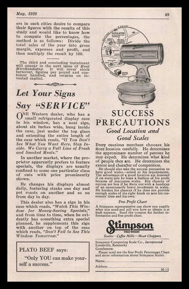 1929 Stimpson Computing Scale Co Louisville Kentucky Profit Chart Offer Print Ad - Image 1 of 1