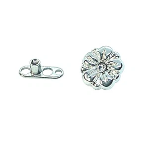 14G G23 FLOWER Steel Dermal Anchor Top Titanium Base Universal Piercing Jewelry - Picture 1 of 2
