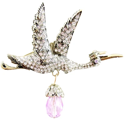 It's a Girl! Broche baby shower colgante rosa entrega cigüeña estilo diseñador 3.25" Foto 1 de 4