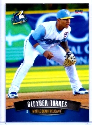 Tarjeta de novato Gleyber Torres 2016 Choice #28! MYRTLE BEACH PELÍCANS! ¡CACHORROS/YANKEES! Foto 1 de 2