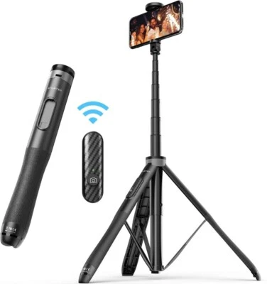 ATUMTEK 1.5m/60" Selfie Stick Tripod, All in One Extendable BLACK 360° - Image 1 of 4