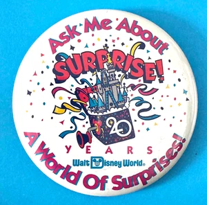Vintage Disney WDW Cast SURPRISE 20th Anniversary Souvenir Button 1991 - Picture 1 of 2