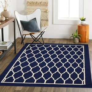 Moderno Azul Kilim Nudo a Mano 100% Lana Área Tapete Geométrico Diseño Salón 3x5 - Imagen 1 de 10