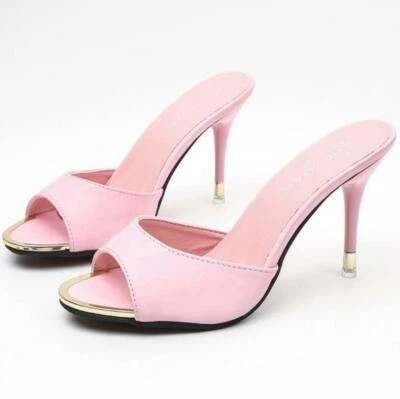 Mujeres Damas Punta Abierta Mules Tacones de aguja Sandalias Aire Libre Zapatillas Vestido Foto 1 de 4