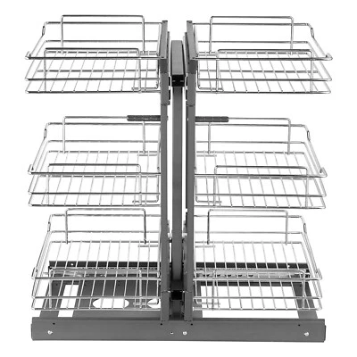VEVOR Organizer Estraibile per Angolo Cieco Cestino Cromato 3 Ripiani per Cucina - Immagine 1 di 4