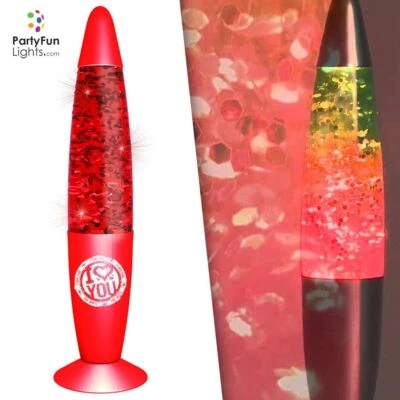Lampada Da Tavolo Glitter I LOVE YOU Luce a LED 220V 20W Rosso Party Fun Lights - Immagine 1 di 2