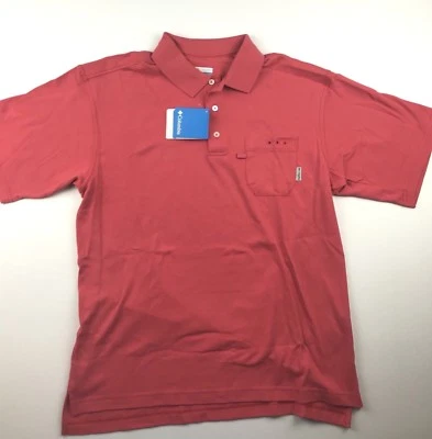 Camisa polo de golfe Columbia PFG masculina média rosa malha cabeça de osso manga curta nova com etiquetas  - Imagem 1 de 4