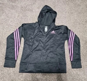 Adidas 3-Stripes Mélange Hooded Jacket Kids AP4534-YA1 Size XL(16) Black Purple - Picture 1 of 5