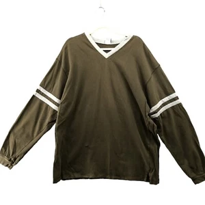 VTG Old Navy Heavyweight Long Sleeve Varsity T Shirt Mens XXL Olive V-Neck Y2K - Picture 1 of 8