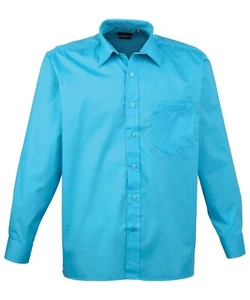 Mens Long Sleeve Shirt Plain Classic Poplin Easy Care Pocket Premier All Sizes - Picture 1 of 26