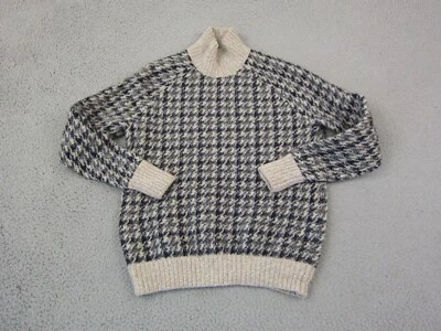 Theory Sweater Womens Petite TP Creme Blue Wool Houndstooth Knit Ladies High Nec - Image 1 of 4