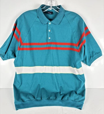 Vintage GANT The Rugger Polo Shirt L USA Made 100% Cotton Teal Red White Stripes - Image 1 of 4
