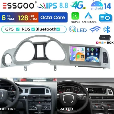 DAB+ 6+128G CarPlay Android14 Autoradio GPS Navi RDS AM Für Audi A6 C6 4F MMI 2G - Bild 1 von 4