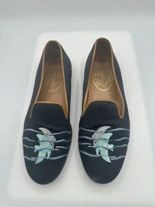 Stubbs & Wootton blau Leinen mehrfarbig bestickt Fisch Halbschuh Herren Gr. 10,5 - Bild 1 von 12