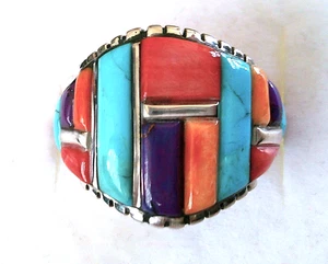 Artisan Turquoise & Spiny Oyster Ring / size 10 / 925 Sterling Silver / 6.4g - Picture 1 of 5