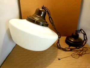 VINTAGE 1930's MILK GLASS SHADE SCHOOL HOUSE CEILING LIGHT FIXTURE 14" DIA. - Picture 1 of 13