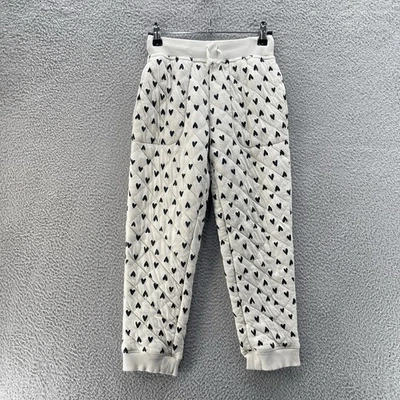 Hanna Anderson Joggers Girls 10 US Beige Black Hearts Quilted Heavyweight Pants - Image 1 of 4