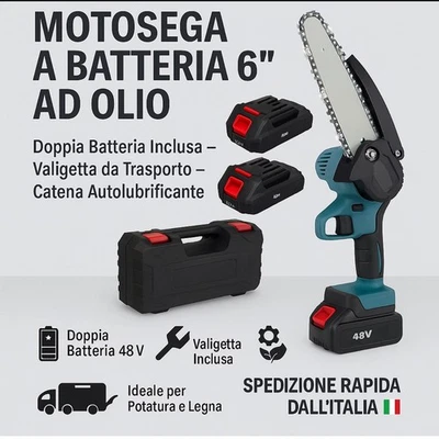MOTOSEGA  a BATTERIA 48V 6 POLLICI Lubrificata OLIO  Mini Elettrosega Tagliarami - Immagine 1 di 4