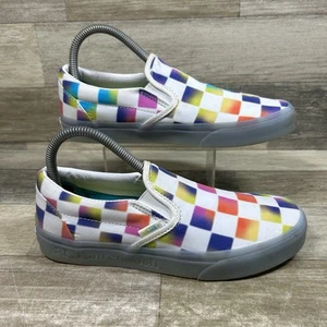 Vans Shoes Women's 8 Rainbow Check Classic Slip On Sneakers Skate - Picture 1 of 9