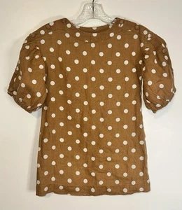 Zara Girls Linen Dot Tunic Size 7 122CM Brown White Lightweight Button Up Arms - Picture 1 of 9