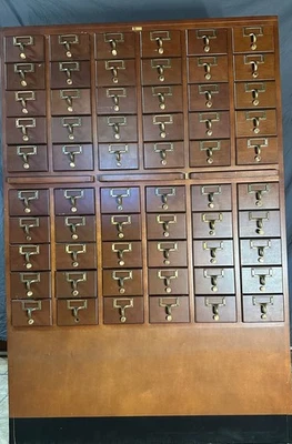 Authentic Vintage Library Card Catalog • 60 Drawers • 3 Trays  - Image 1 of 4