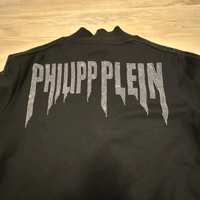 Chaqueta deportiva Philipp Plein XXL para hombre cuello falso cremallera completa cristal deletreado negra Foto 1 de 4
