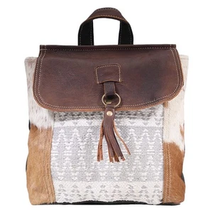 Hanging Buckle Upcycled Canvas & Cowhide Leather Backpack S-1609 - Picture 1 of 6