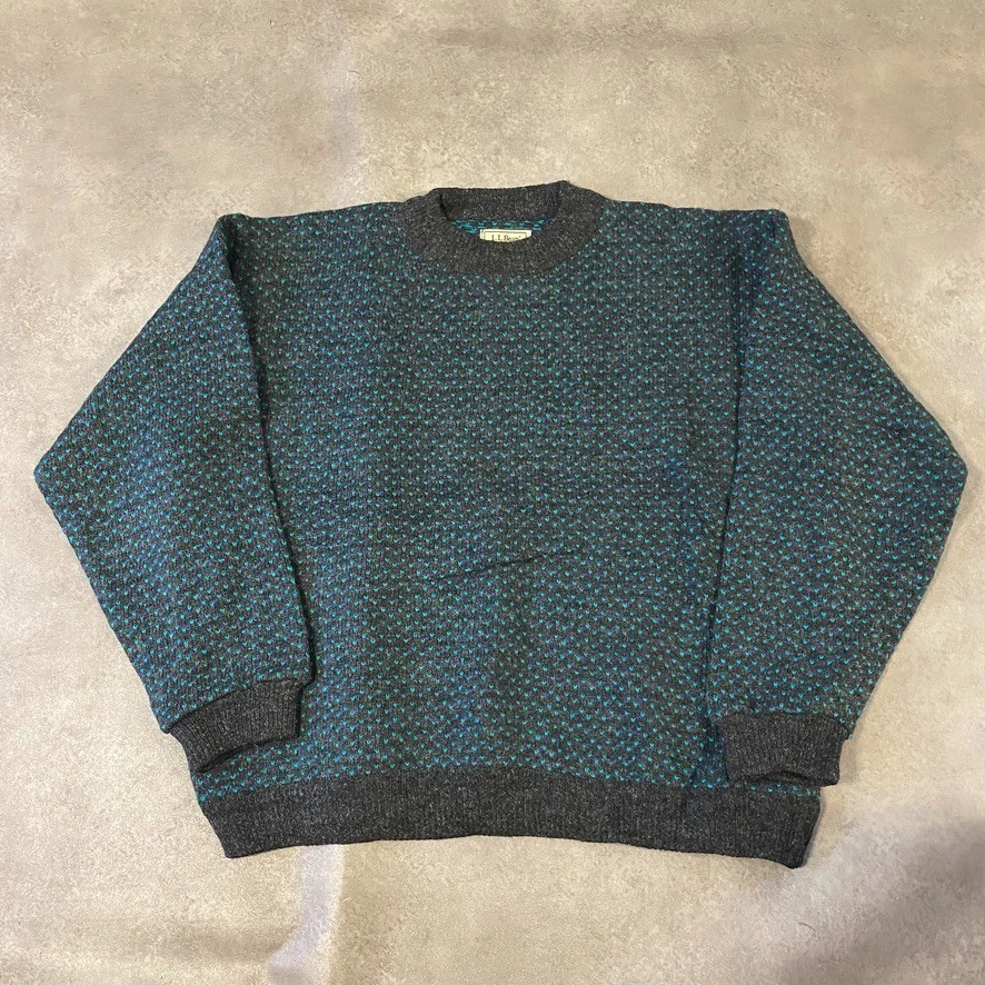 L.L Bean Knitted Jumper Mens 2XL Birds Eye Wool Made In Norway Sweater, Green - Image 1 of 4