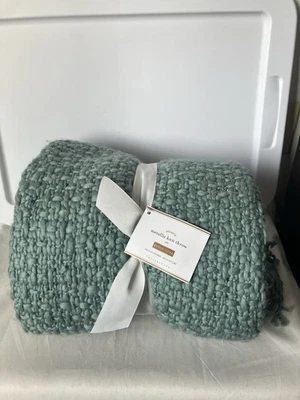 Nuevo con etiquetas Nuevo Pottery Barn Metálico Silenciado Verde Suelto Tejido Flecos Tiro Foto 1 de 4