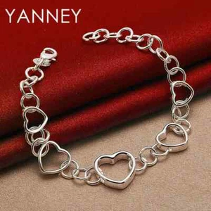 Brazalete de corazón con dije de 8 pulgadas de plata de ley 925 para mujer para joyería de moda - Imagen 1 de 24