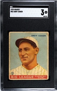 1933 Goudey ANDY COHEN Giants #52 SGC 3 VG Condition