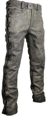 MDM Schnür Lederhose Biker Jeans Bikerhose Vintage Grau Lederjeans Motorrad Chopper