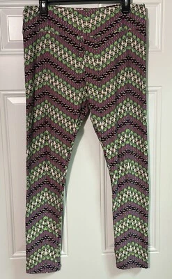 Leggings para mujer Lularoe Kermit The Frog púrpura verde Chevron suaves elásticos Foto 1 de 4