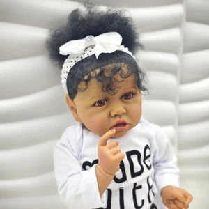 22" Reborn Baby Girl Saskia Toddler Full Body Vinyl /Cloth Curly Hair Handmade - Picture 1 of 6