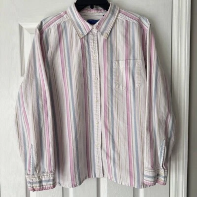 Camisa Karen Scott a Rayas Manga Larga Con Botones Blanca, Azul, Rosa Talla 3X Algodón Foto 1 de 4