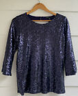Gibson Women Holiday Sequin Flare Sleeve Blouse Top Size Small S Keyhole Back